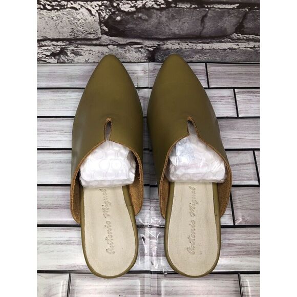 Antonio Miguel Mango Green Leather Center Cut Mules Flats Women Sz 5M US/35EU - Picture 8 of 16